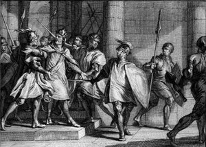 Arrestation de Louis Ier le Pieux ou le Débonnaire (778-840), 830 : ses trois fils (Lothaire, Pépin et Louis) se révoltent contre sa décision d