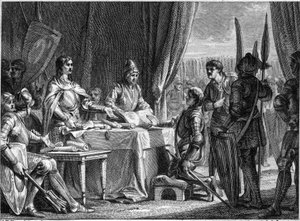 Charles Martel (688-741), roi des Francs, distribue les biens de l