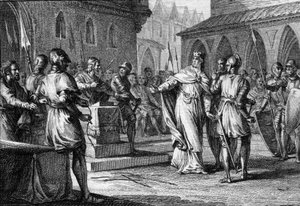 Soulèvement contre Charles III le Simple par les seigneurs dirigés par Robert (865-923) qui devient roi de France en 922 sous le nom de Robert I, Soissons 920 (gravure) - Jean Michel the Younger Moreau