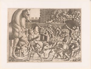 Entrée du cheval de Troie (Histoire de la guerre de Troie) - Jean Mignon (attributed to)