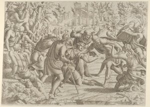 Le traître Sinon amené dans le camp de Trajan par les bergers, 1535-55 - Jean Mignon