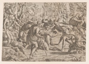 Le traître Sinon amené dans le camp des Troyens par les bergers - Jean Mignon