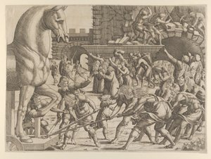 Les Troyens amènent le cheval de bois dans leur ville, 1535-55 - Jean Mignon