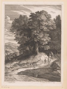 Paysage avec voyageurs et une charrette sur un chemin (Paysages avec grands arbres)