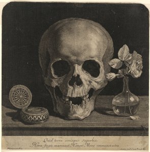 Nature morte avec un crâne et un vase de roses
