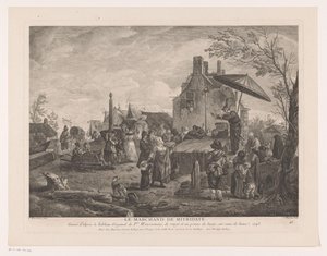 Théâtre de village Le Marchand de Mitridate Prenten naar schilderijen door Philips Wouwerman Oeuvres de Ph.pe Wouwermans Hollandois - Jean Moyreau