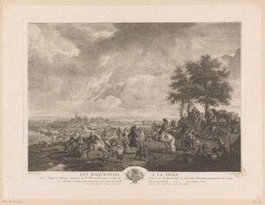 Paysage avec marchands de chevaux sur un marché - Jean Moyreau
