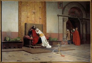 Excommunication de Robert II le Pieux en 998. Le roi de France, fils de Hugues Capet, tombe amoureux et épouse sa cousine Berthe de Bourgogne malgré la désapprobation du pape Grégoire V, qui l