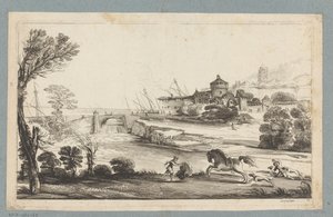 Paysage avec cavalier tombé (Prenten naar tekeningen uit het kabinet Jabach) - Jean Pesne