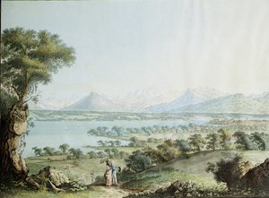 Vue du Mont Blanc avec Genève au premier plan, gravée par Jean Philippe Linck II et Jacob Philippe Hackert - Jean Philippe II Linck