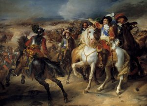 Guerre de Trente Ans (1618-1648) : Louis II de Bourbon, Prince de Condé (Grand Condé) (1621-1686) à la bataille de Lens, 20 août 1648, victoire sur les Espagnols commandés par l