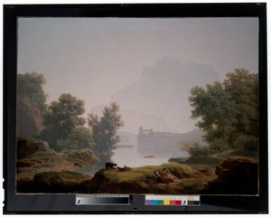 Matin et soir : Un paysage classique avec des bergers, un aqueduc au-delà - Jean Pierre Pequignot