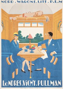 Affiche publicitaire pour le train express Pullman de Londres à Vichy