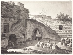 Rustiques pique-niquant dans des ruines