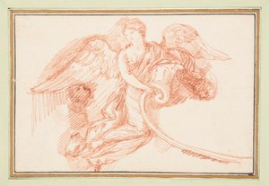 Figure féminine ailée avec rouleau décoratif