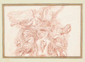 Figure ailée avec une corne et putto avec faisceaux - Jean Robert Ango