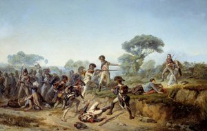 Guerre de Vendée, le chevalier Charles de Bois-Hardy voulant sauver sa maîtresse (1795). Peinture de Jean Soreuil (1824-1871) - Jean Soreuil