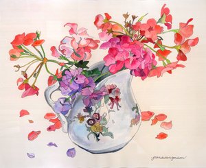 Fleurs de printemps dans le crémier Du Barry de Limoges (aquarelle et encre sur papier)