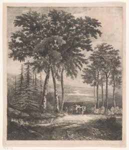 Paysage avec charrette tirée par des chevaux