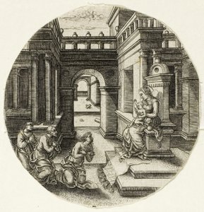 La Vierge assise sur un autel