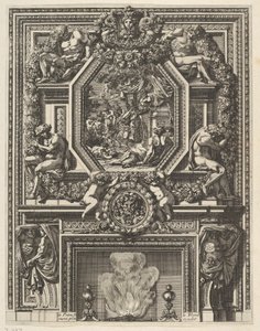Cheminée avec une bacchanale au-dessus du manteau de 
