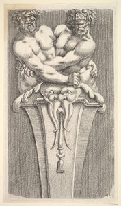 Conception pour un terme avec deux figures bacchiques, de: Curieuses recherches de plusieurs beaux... - Jean le Pautre