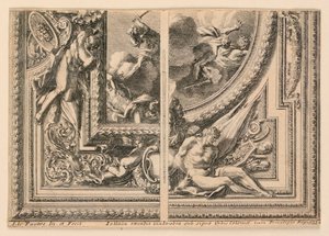 Feuille avec Deux Conceptions pour Décorations de Plafond, de "Plafons à la Romaine" - Jean le Pautre