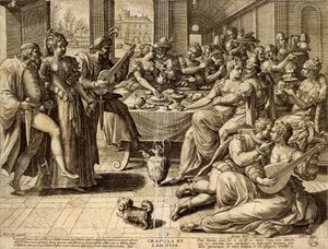 Dîner, gravure - Jean or Johann Sadeler