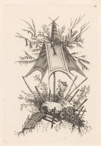 Homme avec parasol sous tente