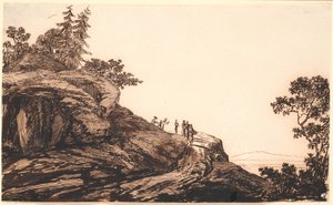 Paysage de montagne avec des gens et des ânes sur une route - Jens Juel