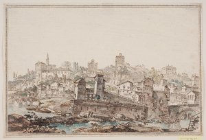 Vue de ville avec maisons et église près d