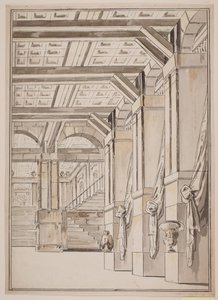 Un hall avec un escalier en arrière-plan