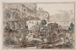 Vue avec ruines et maisons près d