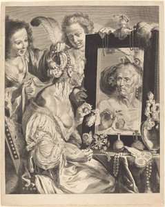 Une vieille femme à la table de toilette