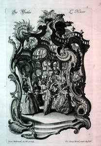 Hiver, partition musicale rococo représentant un bal masqué