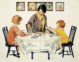 Famille (mère et enfants) réunie autour d