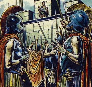 Alexandre le Grand était le fils de Philippe II de Macédoine (lithographie couleur)