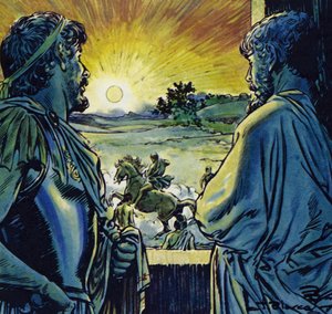 Alexandre a pu chevaucher Bucéphale, un cheval fougueux (lithographie en couleurs)