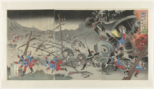 Destruction du chemin de fer en Mandchourie pendant la guerre russo-japonaise - Jinsai Rosetsu