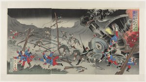 Destruction du chemin de fer en Mandchourie pendant la guerre russo-japonaise - Jinsai Rosetsu