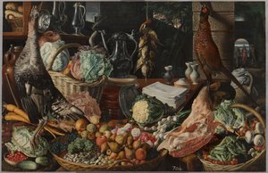 Scène de cuisine avec le Christ à Emmaüs