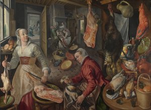 Les Quatre Éléments : Feu (Une scène de cuisine avec le Christ dans la maison de Marthe et Marie en arrière-plan)