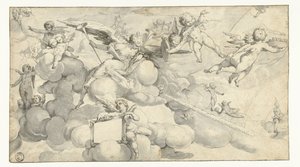 Putti et ange avec cartouche