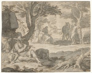 Apollon jouant de la flûte en gardant le troupeau d