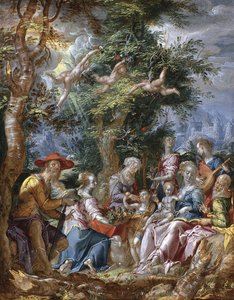 La Sainte Famille avec saints et anges - Joachim Wtewael or Utewael