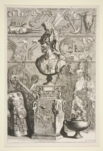 Une statue de Lucius Sciopione, armure et autres bannières et fragments antiques - Joachim von Sandrart