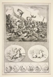 Partie supérieure : Néréides jouant Partie inférieure : Deux reliefs et six pièces - Joachim von Sandrart