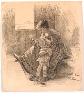 Femme et enfant dans un compartiment de train - Joakim Frederik Skovgaard