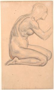 Étude de modèle; femme agenouillée de profil