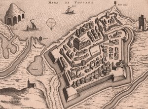 Carte de Nettuno, Latium, Italie, gravure sur cuivre - Joan Blaeu